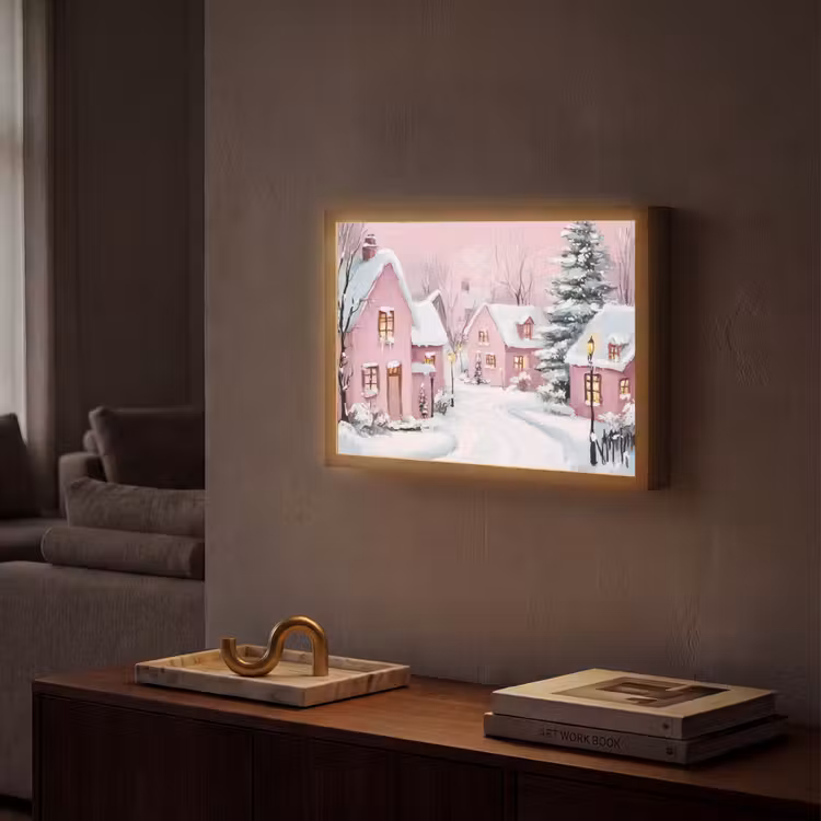 Lightbox - Wandlamp - Kerstdorp - Roze - Winter - Sneeuw - Huizen — 2
