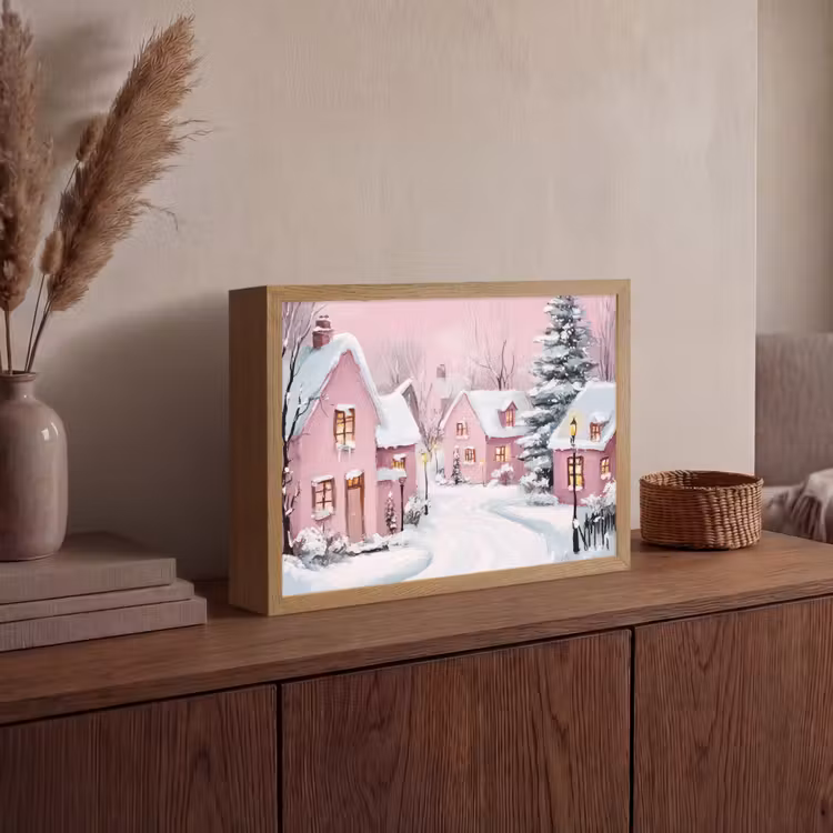 Lightbox - Wandlamp - Kerstdorp - Roze - Winter - Sneeuw - Huizen — 4