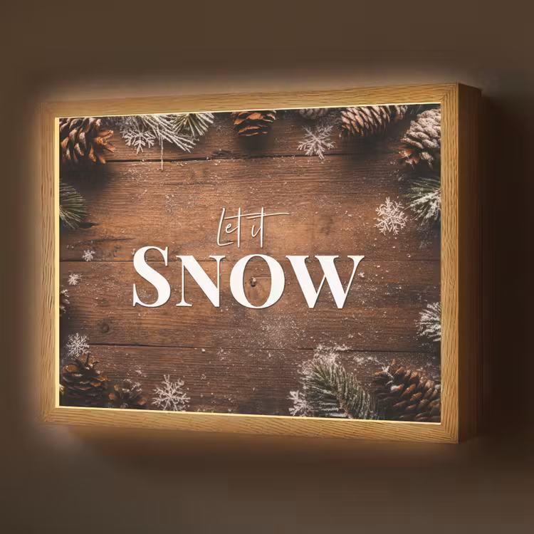 Lightbox - Wandlamp - Sneeuw - Houtlook - Quote - Let it snow — 1