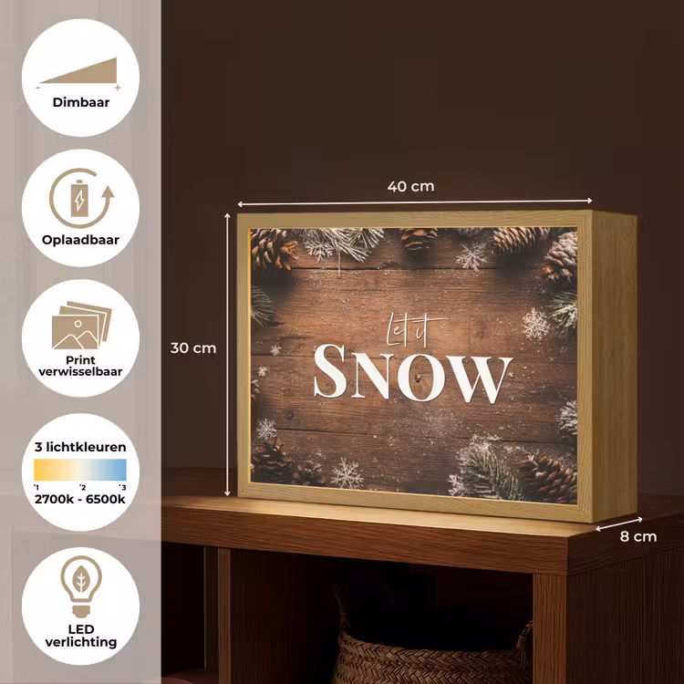 Lightbox - Wandlamp - Sneeuw - Houtlook - Quote - Let it snow — 10