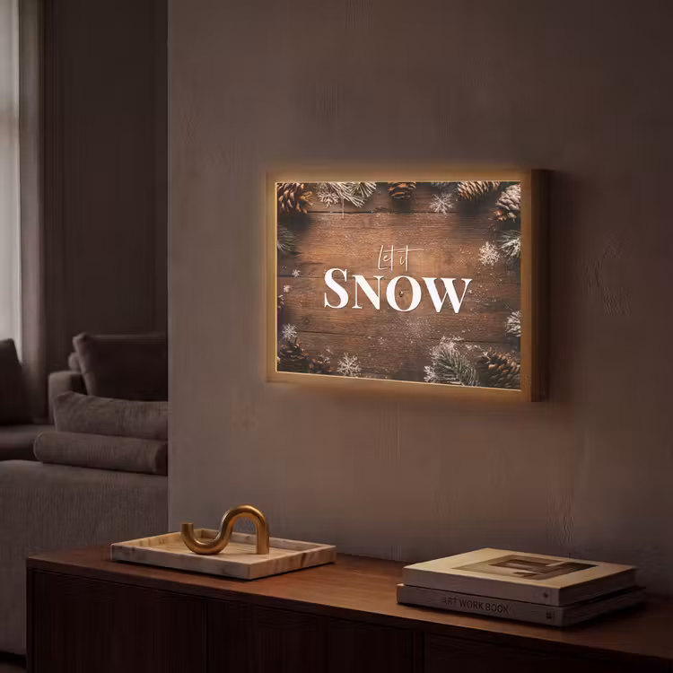 Lightbox - Wandlamp - Sneeuw - Houtlook - Quote - Let it snow — 2