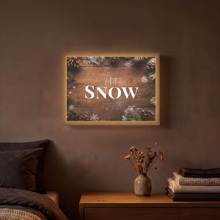 Lightbox - Wandlamp - Sneeuw - Houtlook - Quote - Let it snow — 3