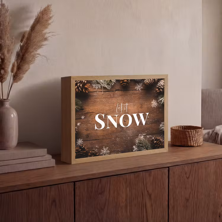 Lightbox - Wandlamp - Sneeuw - Houtlook - Quote - Let it snow — 4