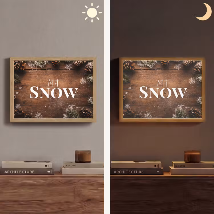 Lightbox - Wandlamp - Sneeuw - Houtlook - Quote - Let it snow — 6