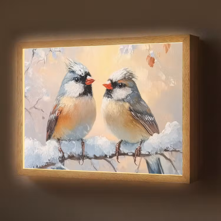Lightbox - Wandlamp - Vogels - Tak - Winter - Sneeuw — 1