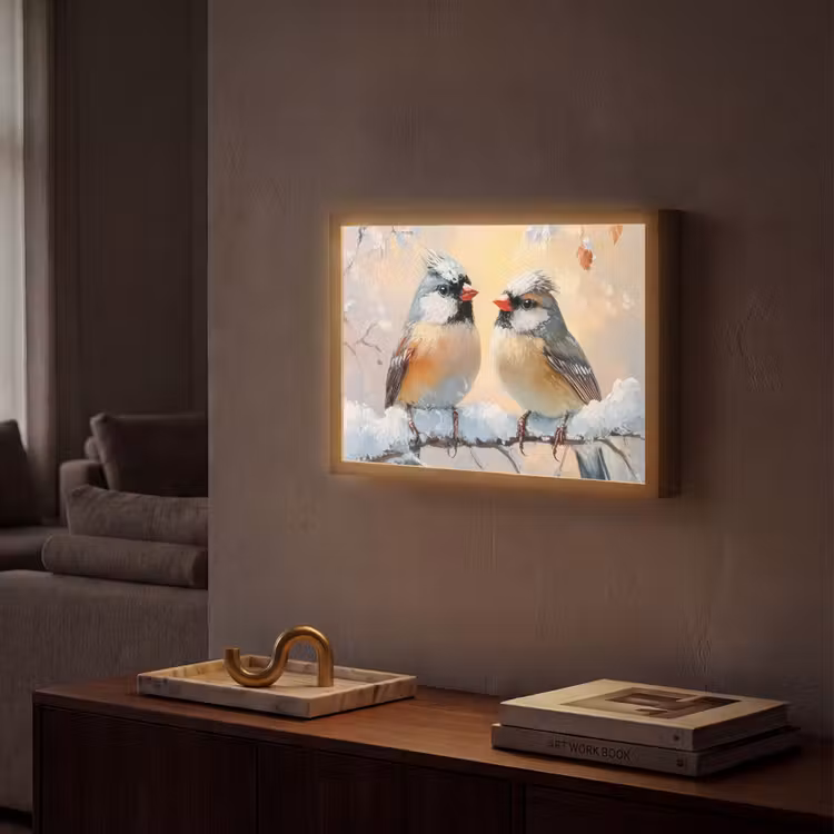 Lightbox - Wandlamp - Vogels - Tak - Winter - Sneeuw — 2