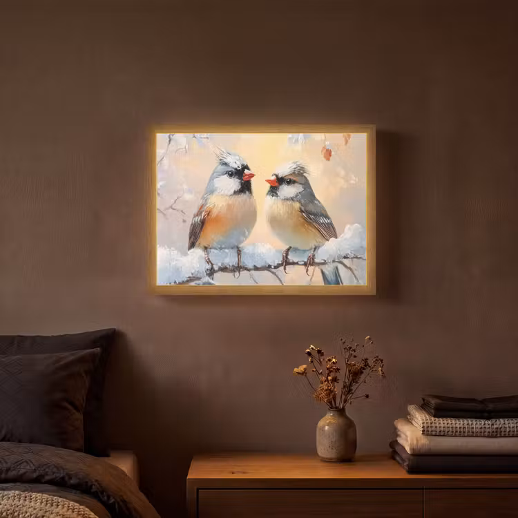 Lightbox - Wandlamp - Vogels - Tak - Winter - Sneeuw — 3