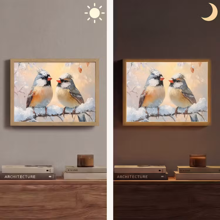Lightbox - Wandlamp - Vogels - Tak - Winter - Sneeuw — 6