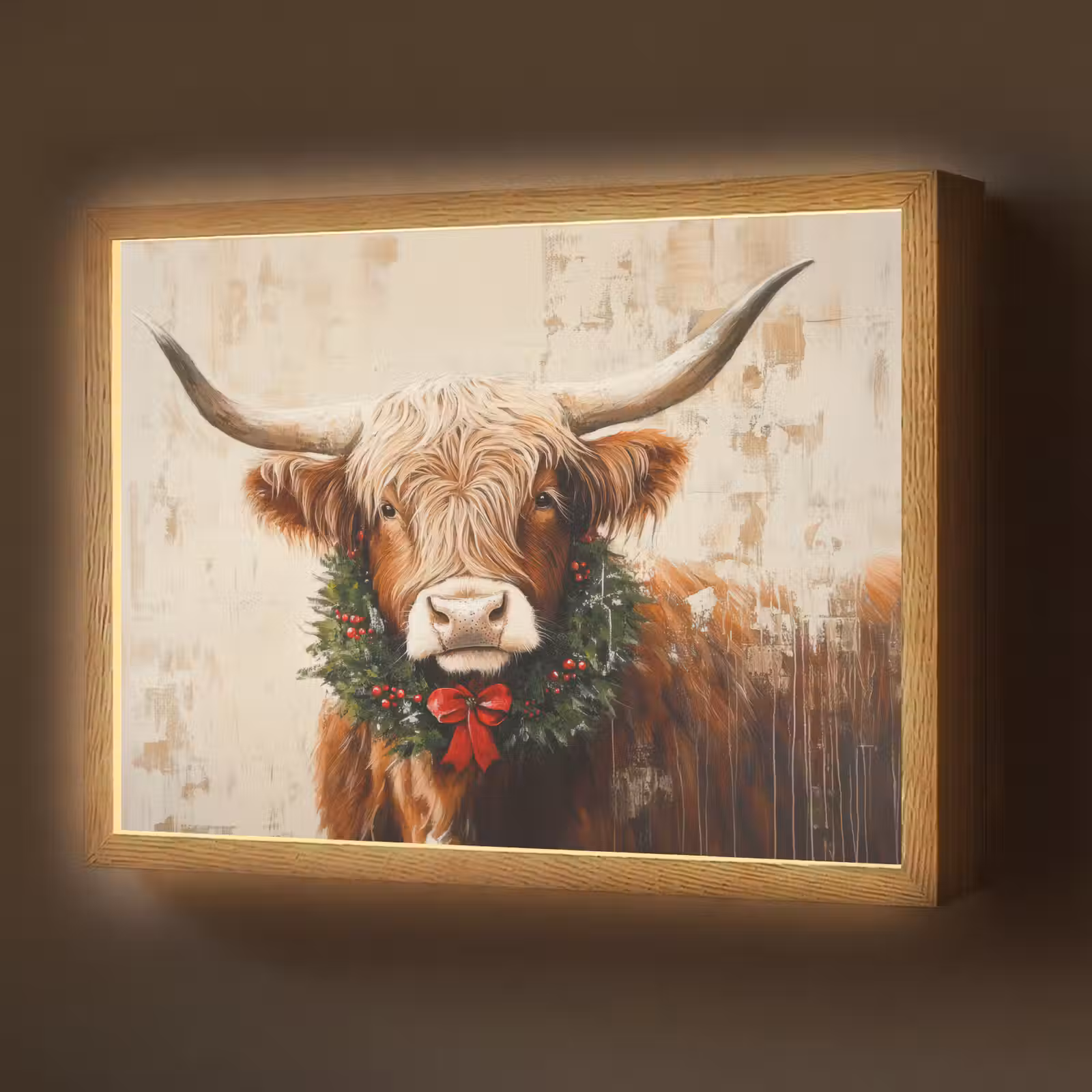 Lightbox - Wandlamp - Kerst - Schotse Hooglander - Bruin - Krans — 1