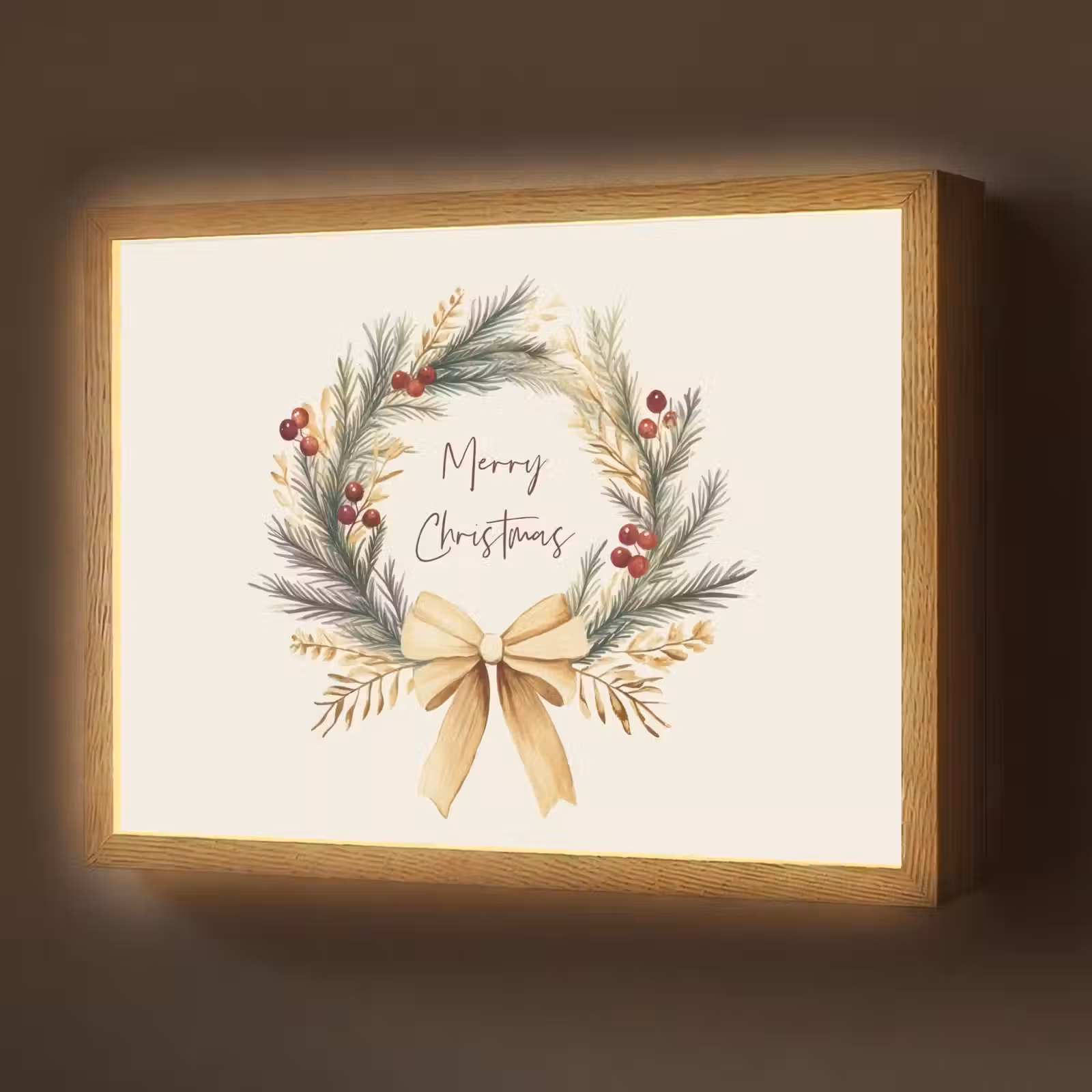 Lightbox - Wandlamp - Kerstkrans - Kerst - Goud - Beige — 1