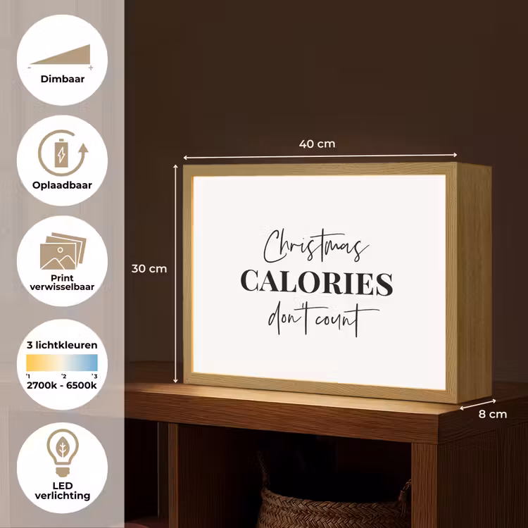 Lightbox - Wandlamp - Kerst quote - Winter - Christmas calories - Wit — 10