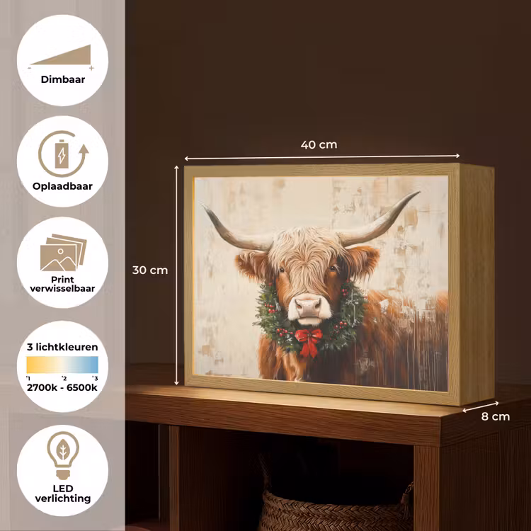 Lightbox - Wandlamp - Kerst - Schotse Hooglander - Bruin - Krans — 10