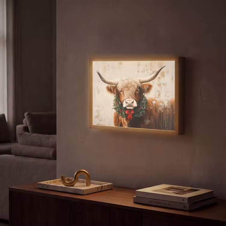 Lightbox - Wandlamp - Kerst - Schotse Hooglander - Bruin - Krans — 2