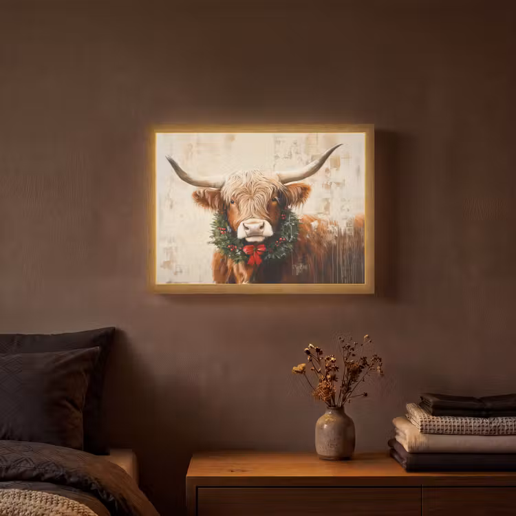 Lightbox - Wandlamp - Kerst - Schotse Hooglander - Bruin - Krans — 3