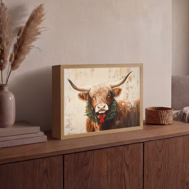 Lightbox - Wandlamp - Kerst - Schotse Hooglander - Bruin - Krans — 4