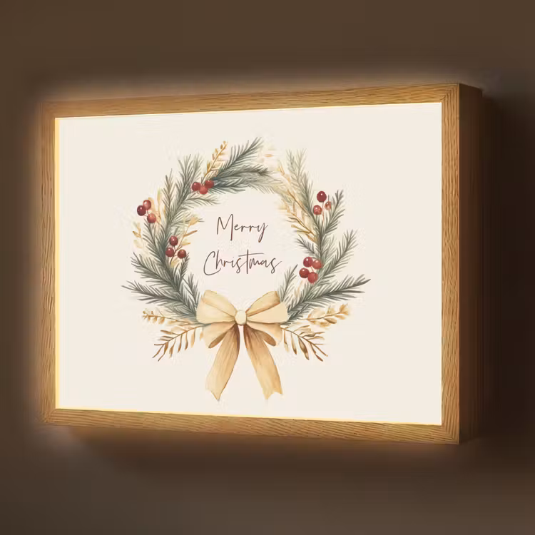 Lightbox - Wandlamp - Kerstkrans - Kerst - Goud - Beige — 1