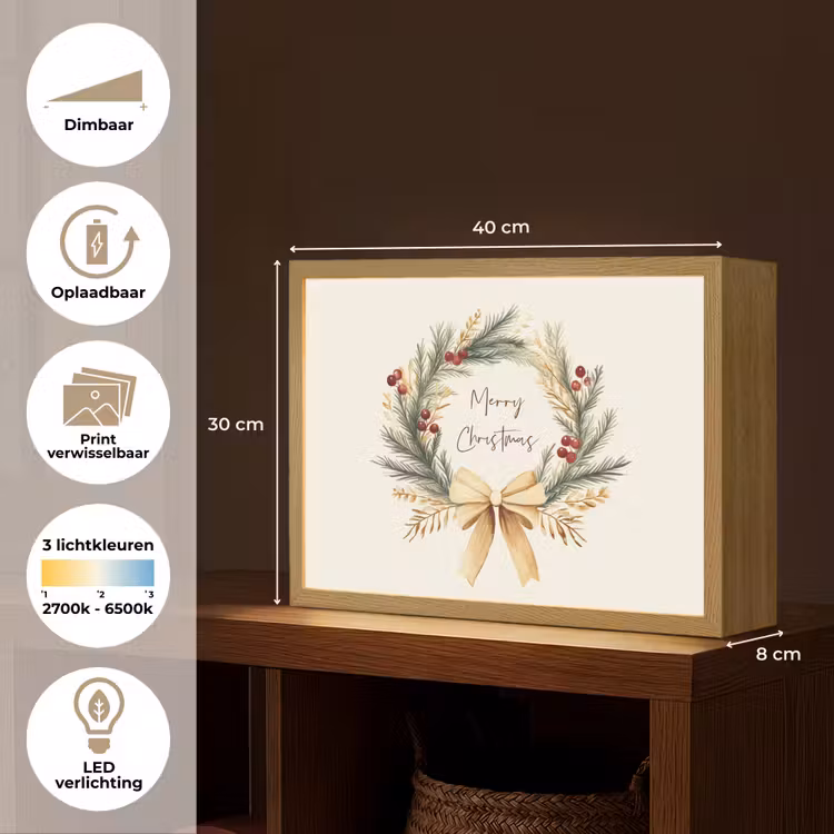 Lightbox - Wandlamp - Kerstkrans - Kerst - Goud - Beige — 10