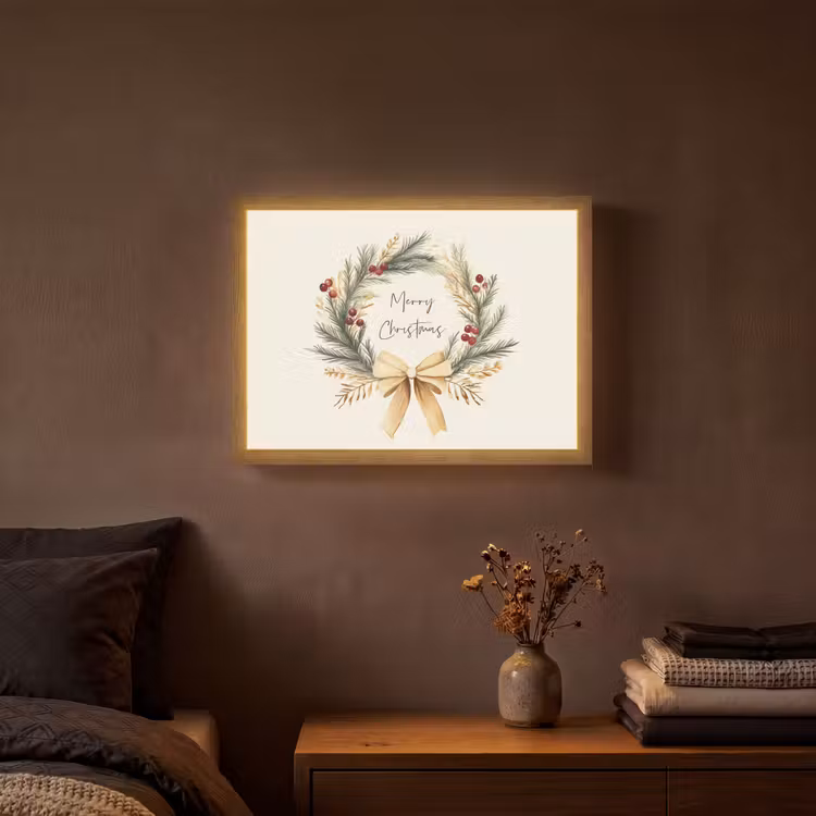 Lightbox - Wandlamp - Kerstkrans - Kerst - Goud - Beige — 3