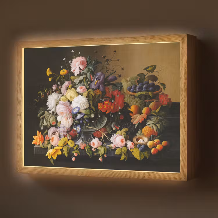Lightbox - Wandlamp - Stilleven met bloemen en fruit - Kunstwerk - Oude meesters — 1