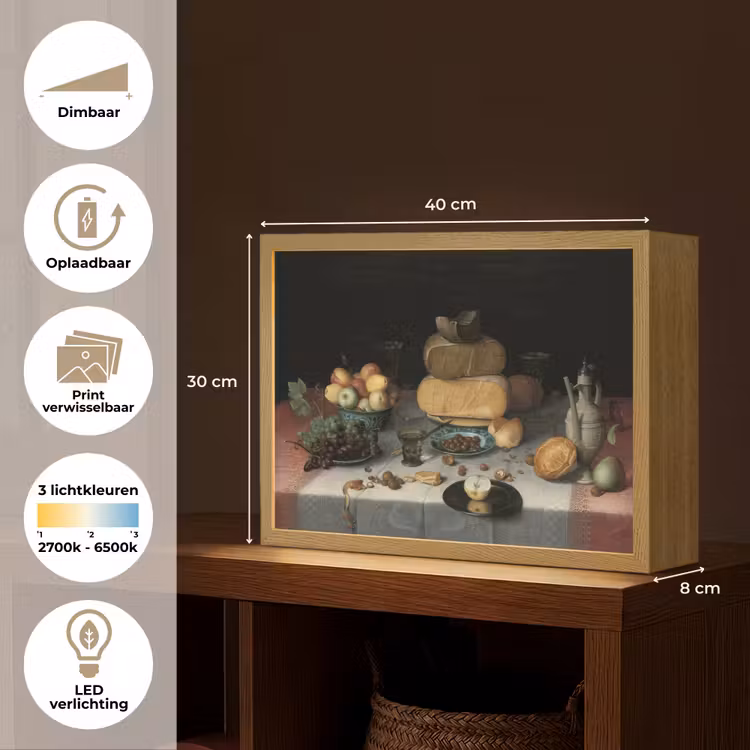 Lightbox - Wandlamp - Stilleven met kazen - Kunstwerk - Oude meesters — 10