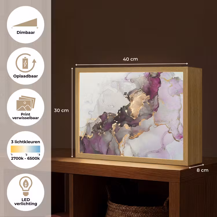 Lightbox - Wandlamp - Marmer - Abstract - Goud - Paars — 10