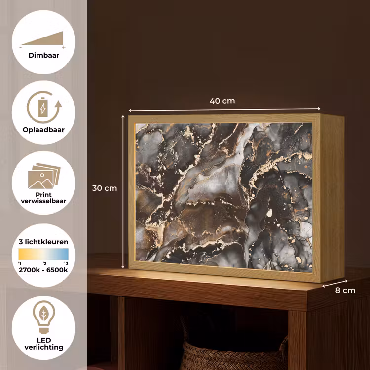 Lightbox - Wandlamp - Marmer - Goud - Glitter - Luxe — 10