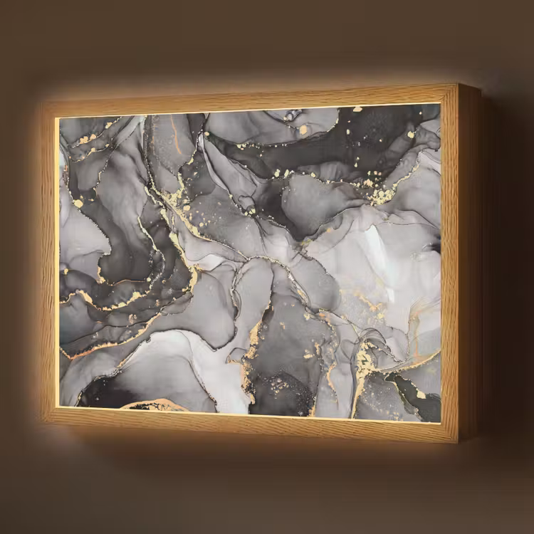 Lightbox - Wandlamp - Marmer - Zwart - Goud - Grijs — 1
