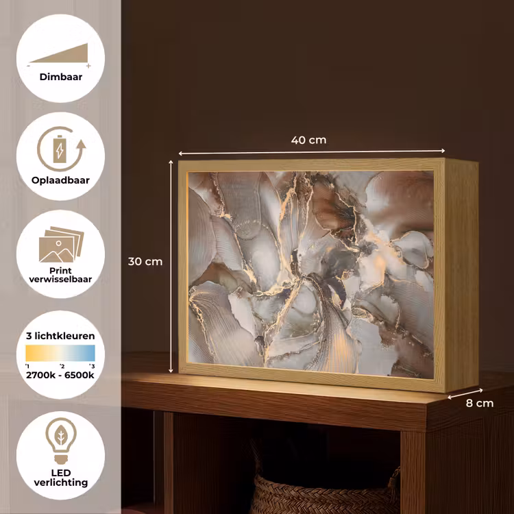 Lightbox - Wandlamp - Grijs - Goud - Marmer - Marmerlook — 10