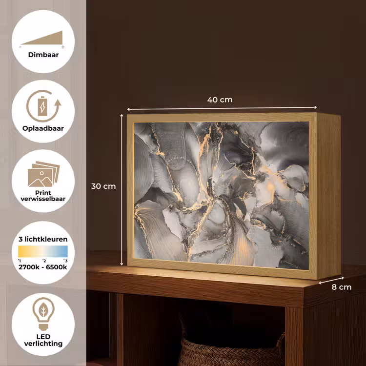 Lightbox - Wandlamp - Grijs - Luxe - Goud - Marmer — 10
