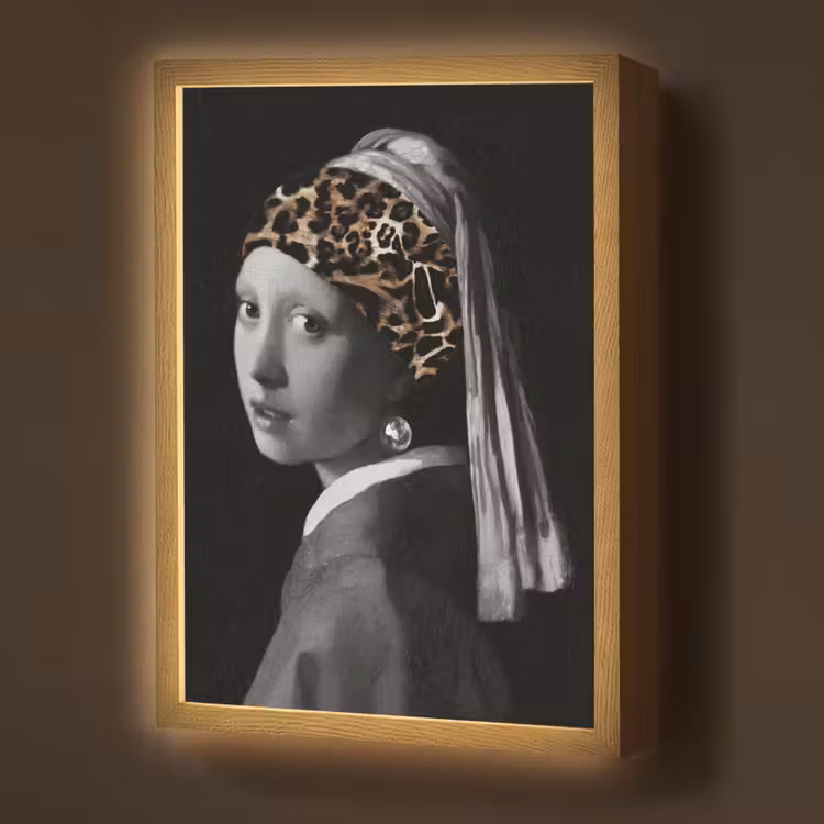 Lightbox - Wandlamp - Het meisje met de parel - Johannes Vermeer - Panterprint — 1