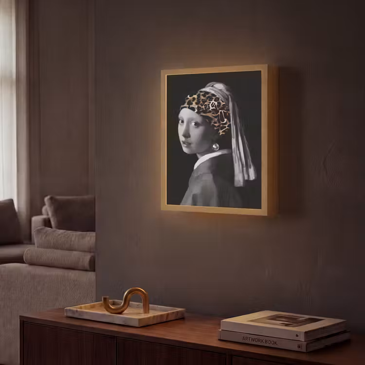 Lightbox - Wandlamp - Het meisje met de parel - Johannes Vermeer - Panterprint — 2
