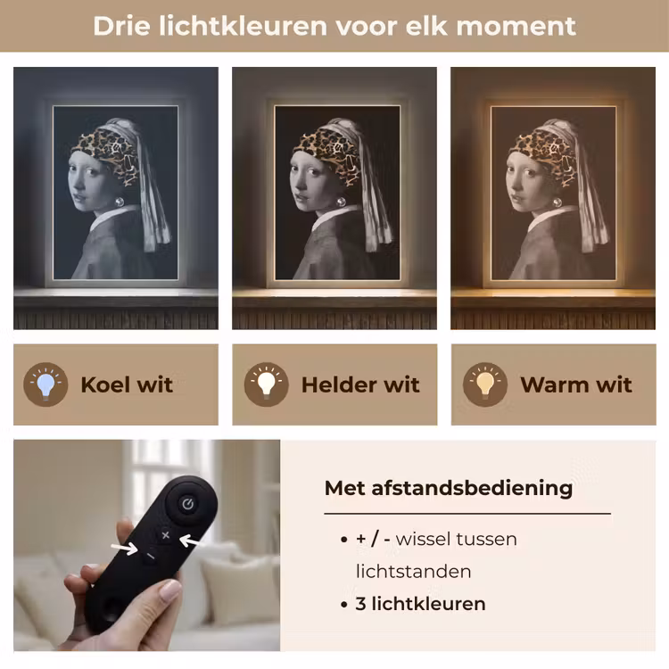 Lightbox - Wandlamp - Het meisje met de parel - Johannes Vermeer - Panterprint — 7