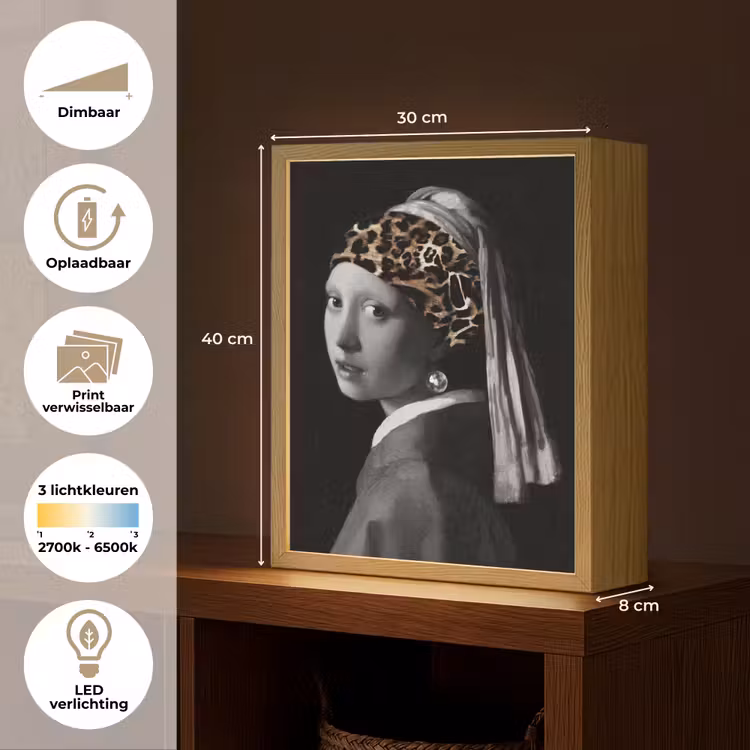 Lightbox - Wandlamp - Het meisje met de parel - Johannes Vermeer - Panterprint — 9