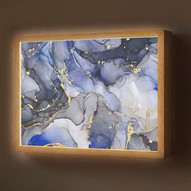 Lightbox - Wandlamp - Marmer - Goud - Abstract - Blauw — 1