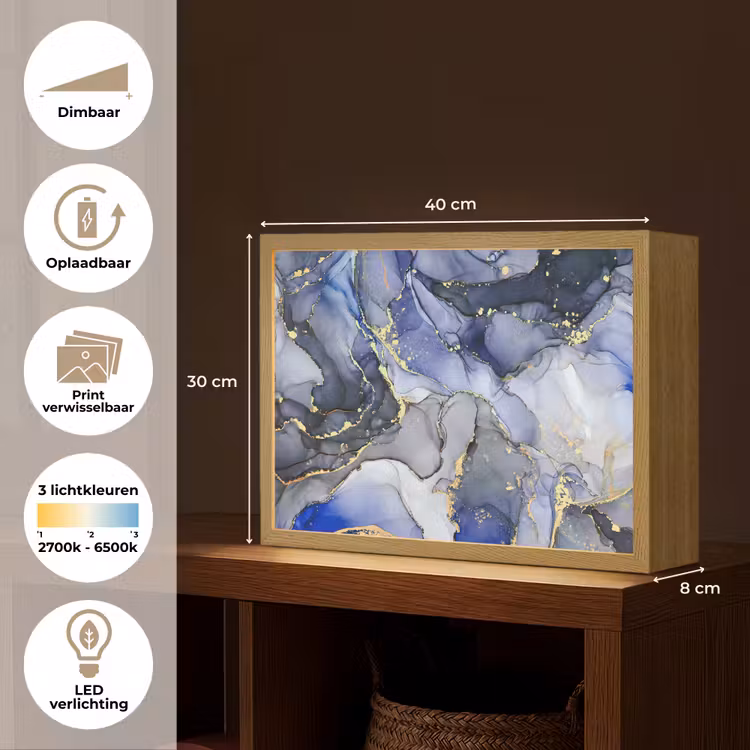 Lightbox - Wandlamp - Marmer - Goud - Abstract - Blauw — 10