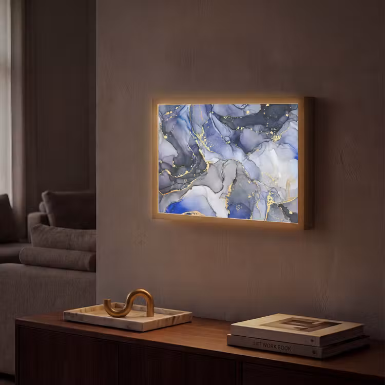Lightbox - Wandlamp - Marmer - Goud - Abstract - Blauw — 2