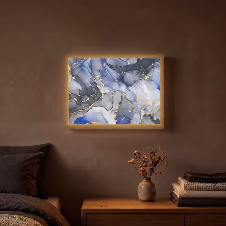 Lightbox - Wandlamp - Marmer - Goud - Abstract - Blauw — 3