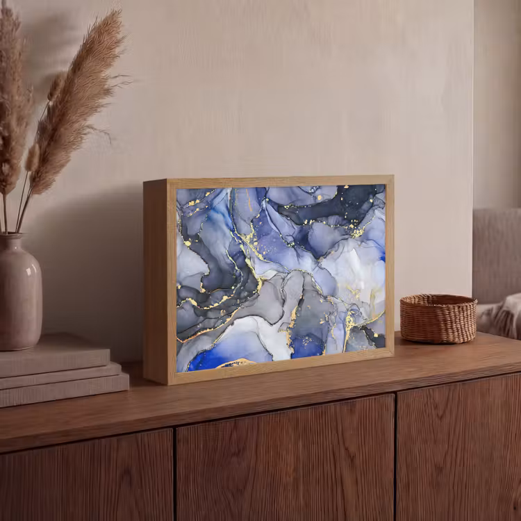 Lightbox - Wandlamp - Marmer - Goud - Abstract - Blauw — 4