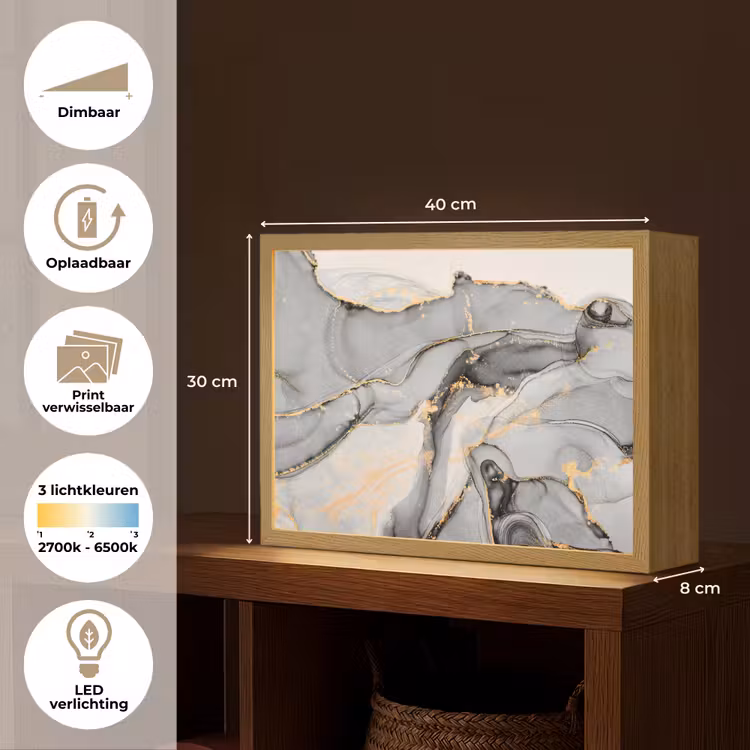 Lightbox - Wandlamp - Marmer - Goud - Grijs — 10