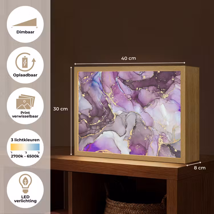 Lightbox - Wandlamp - Marmer - Roze - Paars - Gold — 10