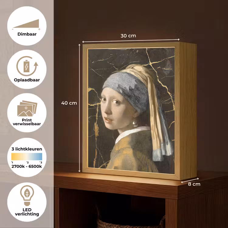Lightbox - Wandlamp - Meisje met de parel - Johannes Vermeer - Goud — 9