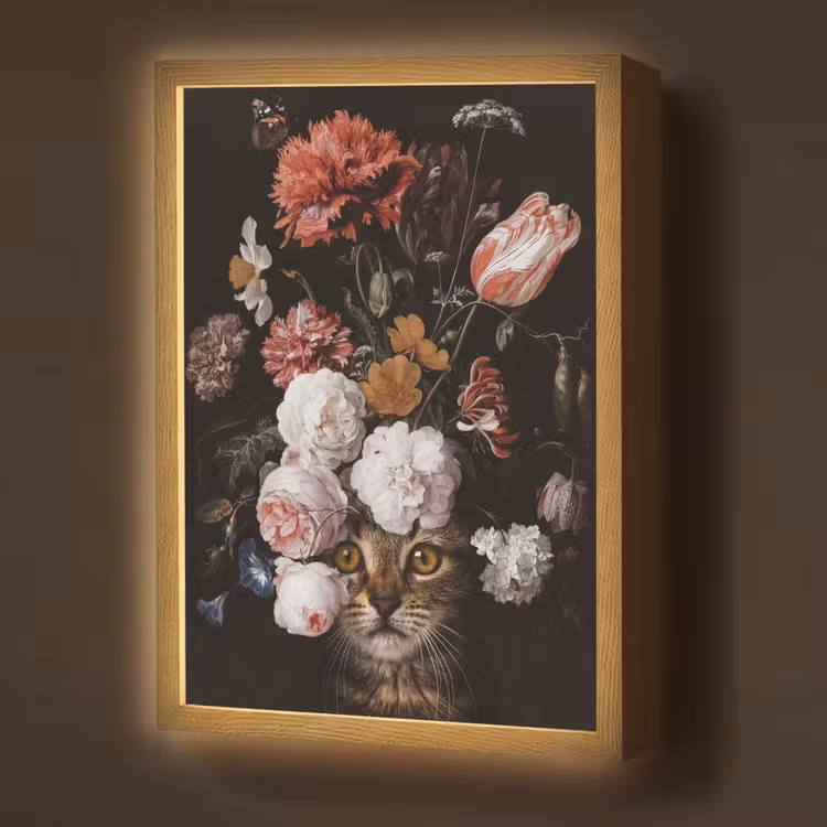 Lightbox - Wandlamp - Stilleven met bloemen - Jan Davidsz de Heem - Kat — 1