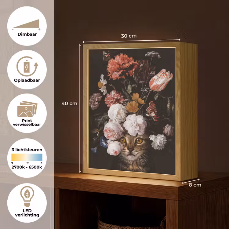 Lightbox - Wandlamp - Stilleven met bloemen - Jan Davidsz de Heem - Kat — 9