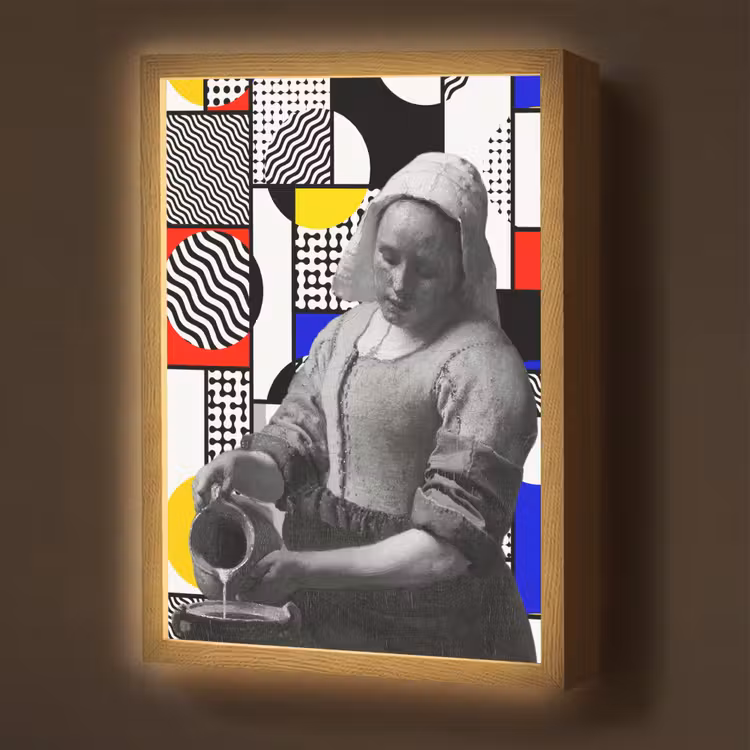 Lightbox - Wandlamp - Collage - Mondriaan - Melkmeisje — 1