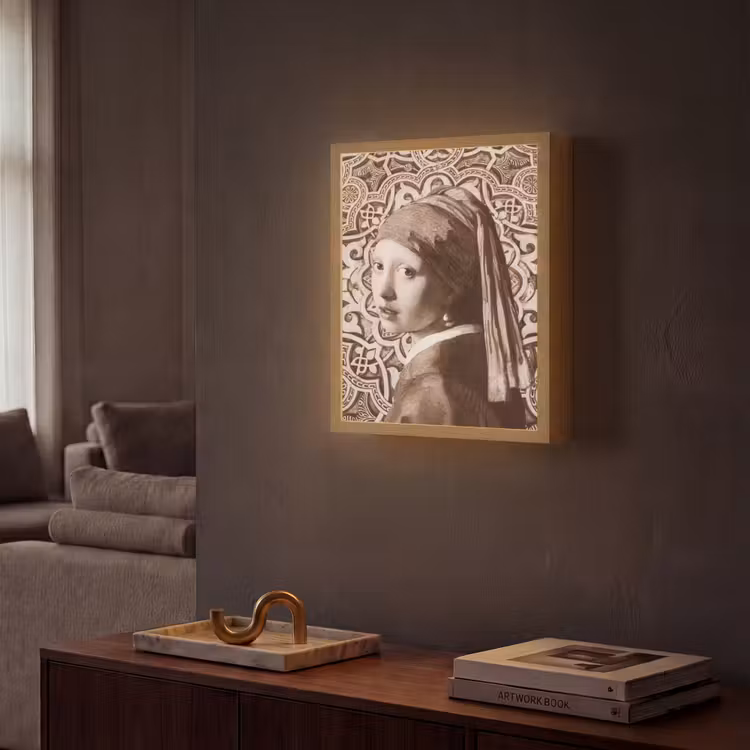 Lightbox - Wandlamp - Meisje met de parel - Johannes Vermeer - Sepia — 2