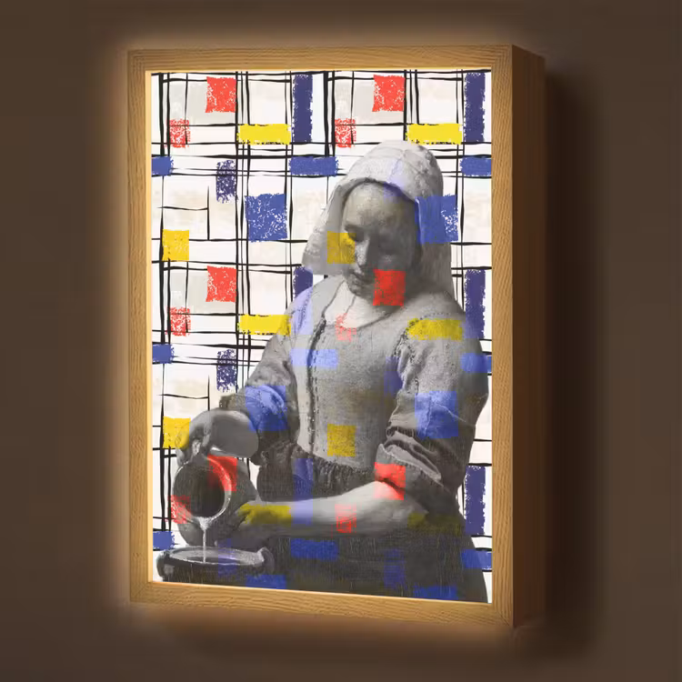 Lightbox - Wandlamp - Melkmeisje - Mondriaan - Collage — 1