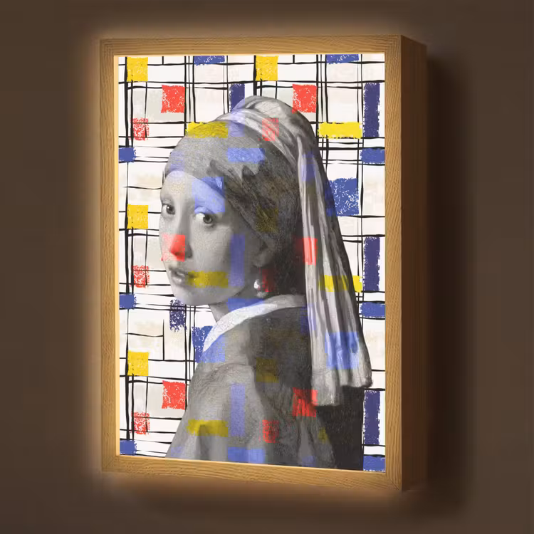 Lightbox - Wandlamp - Mondriaan - Meisje met de parel - Collage — 1