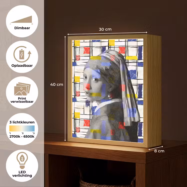 Lightbox - Wandlamp - Mondriaan - Meisje met de parel - Collage — 9
