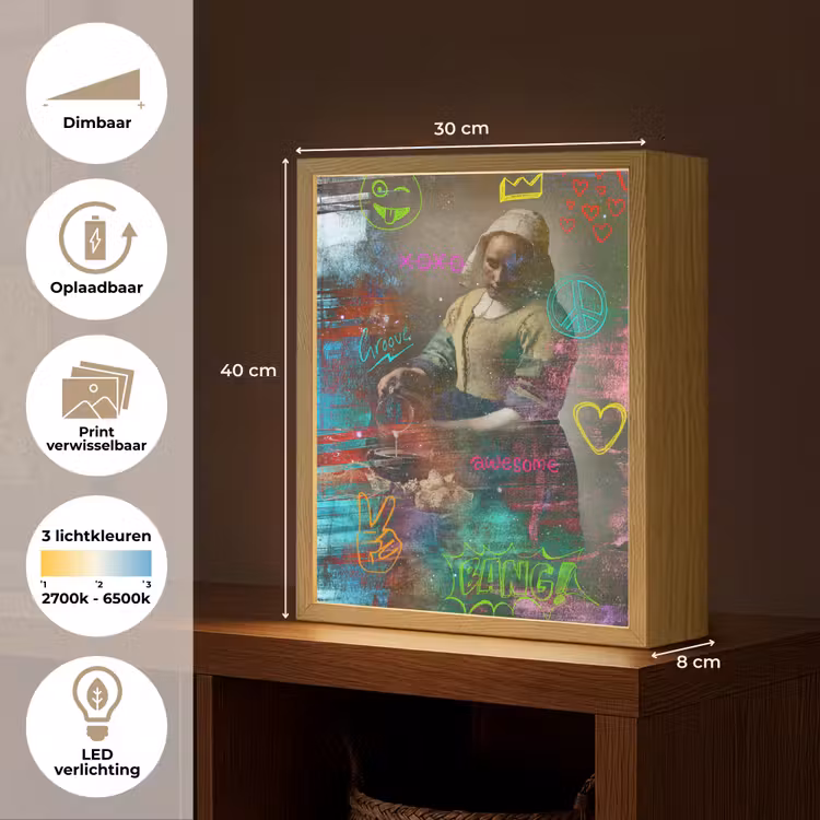 Lightbox - Wandlamp - Melkmeisje - Johannes Vermeer - Graffiti — 9