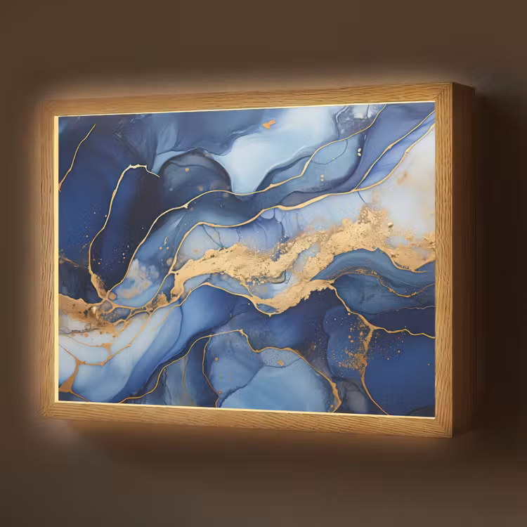 Lightbox - Wandlamp - Marmer - Blauw - Goud - Abstract — 1